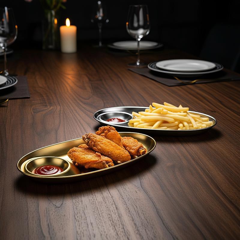 Stainless Steel Dinner Tray Snack Dish Appetizer Serving Platter Lunch Container Dumpling Plates Kitchen Gadget