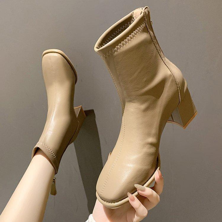 Martin boots women's autumn and winter new thick heel short tube thin boots rear zipper square head high heel small short boots