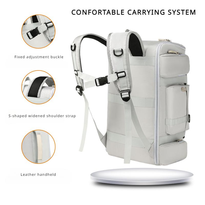 Trendy Waterproof Nylon Travel Backpack Long-distance Touring Business Trip Luggage Bag Detachable Handheld Strap College Student Computer Schoolbag