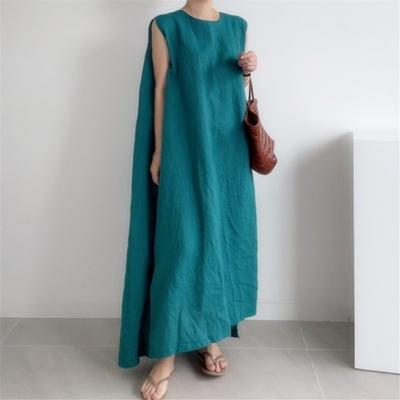Sleeveless Dress Summer New Crew Neck Loose Vest Long Slit Dress