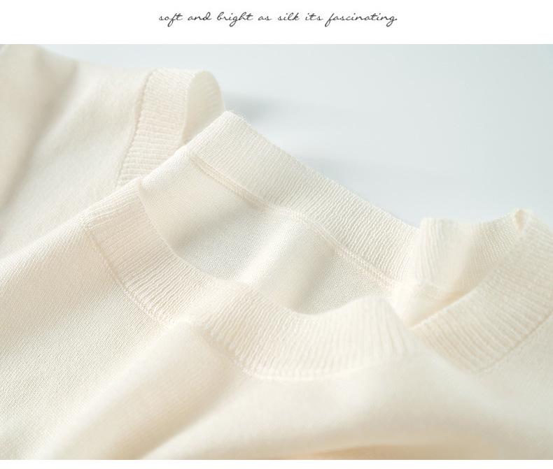 Women's Slimming Wool Knit Sweater - Round Neck, Three-Quarter Sleeve, Solid Color, Korean Loose Fit for Fall & Winter