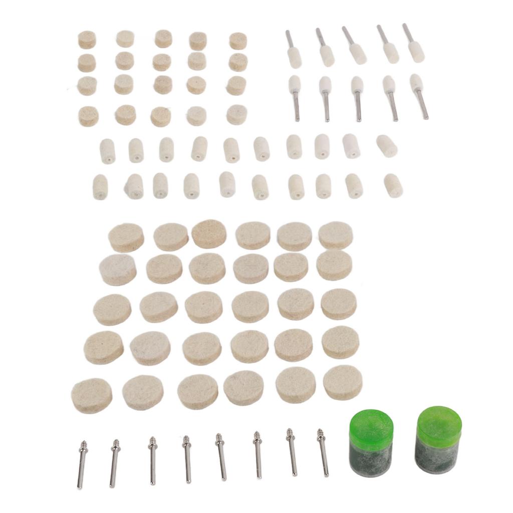 90Pcs Abrasive Soft Felt Wool Polishing Wheel, Total 90 Pieces Wheel, Point, Mandrel Kit for Metal and Nonmetal Materials, Polishing and ing with Smal