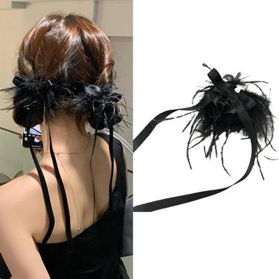 Mašle Peříčková Spona do vlasů Y2K Peříčková Sponka Ofina Spona do vlasů Spona na hlavu Y2K Čelenka pro ženy Dívky Dámské ENC