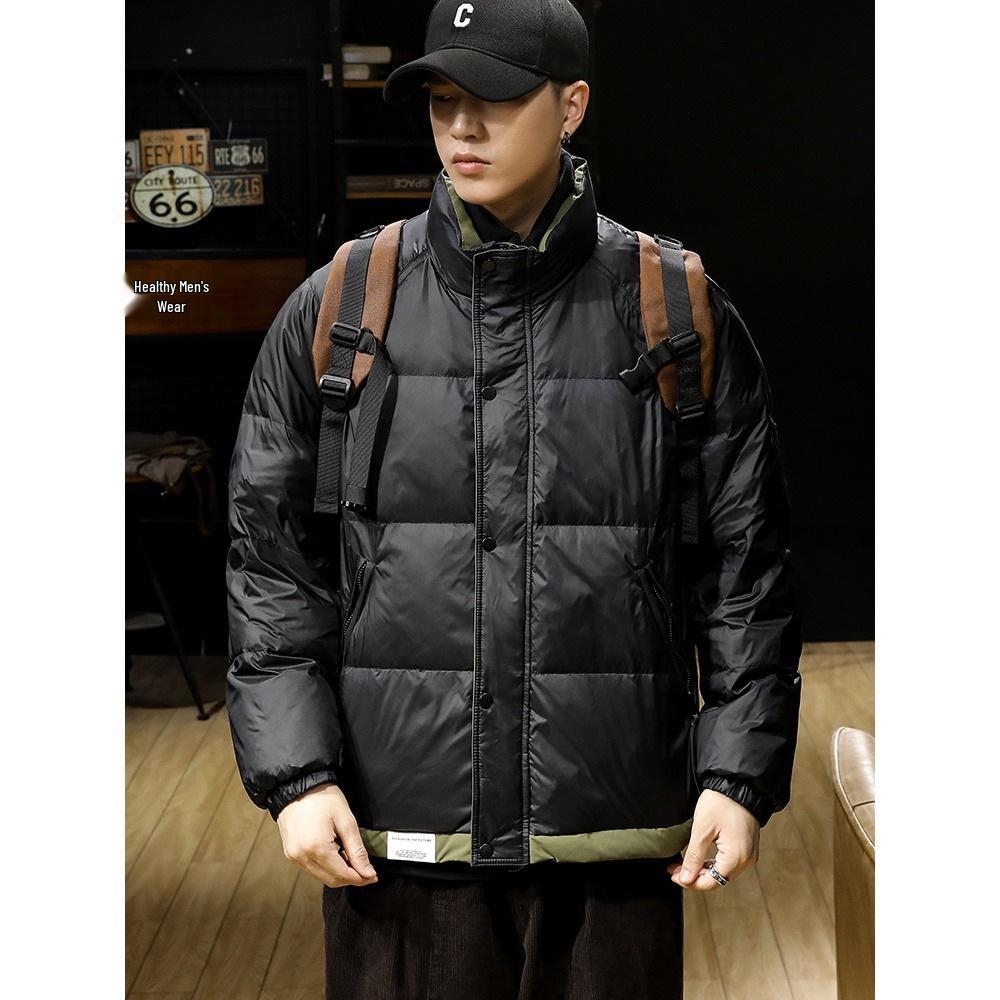 Northeast Men's Stand Collar Thick Cotton Jacket - Autumn/Winter Casual Korean Style Color Block Outerwear.