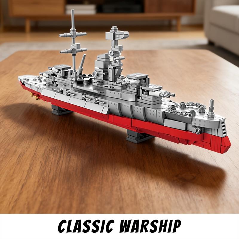 Military Series Revenge-class Battleship Model Building Block Set,Destroyer & Cruiser,DIY Decorative Collectible,Holiday Gift