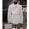 Dames Polo Kraag Lange Mouw Onregelmatige Pasvorm Gestreept Blouse Casual Knopen Voorkant Top