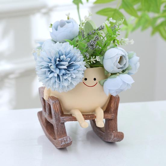 Smiling Face Planter Pot Resin Flower Pot with Four Limbs Fun Irregular Shape