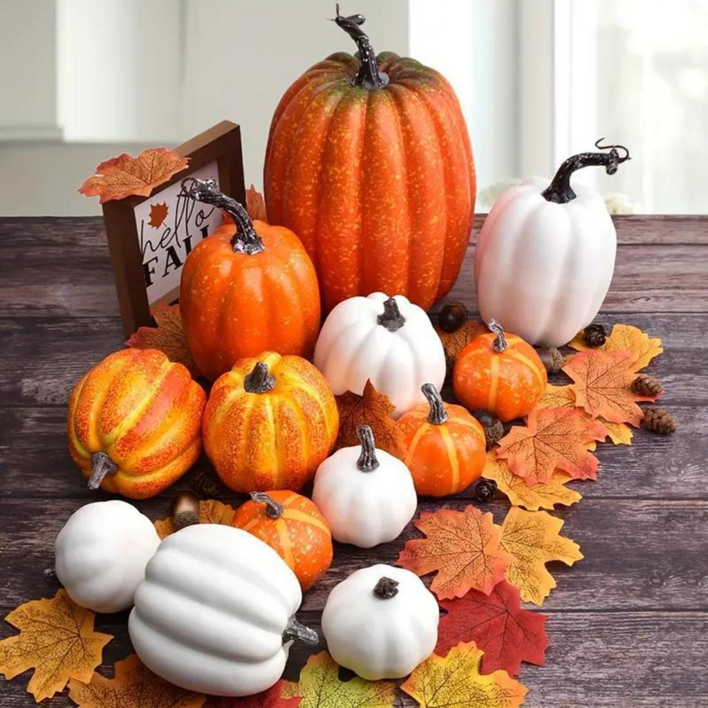 Künstliches Kürbis-Set für Halloween-Dekorationen - 7-teiliges rustikales Herbst-Thanksgiving-Mittelstück und Küche