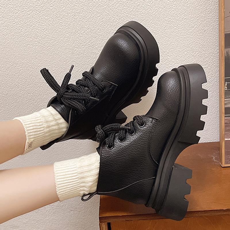 Platform Women Snow Ankle Boots Mid Heels Motorcycle Boots Lace Up Classic Oxford Shoes Winter 2024 Trend New Gladiator Zapatos