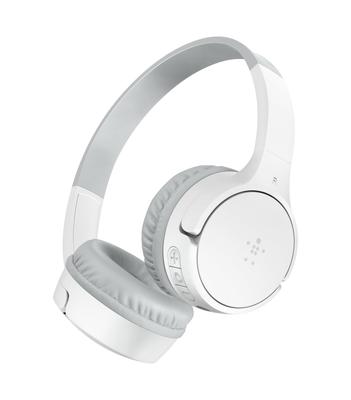 Belkin SOUNDFORM Mini Wireless Headphones for Bluetooth and Wired Connections Audio Cable with Volume and Voice Kids, White, AUD002btWTV3, 5.0,