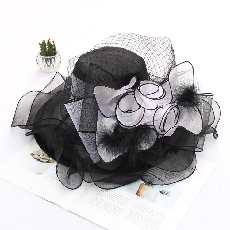 Hat Summer Organza Sun Hat Women'S Flower Mesh Fashion Hat Sun Hat Top Hat