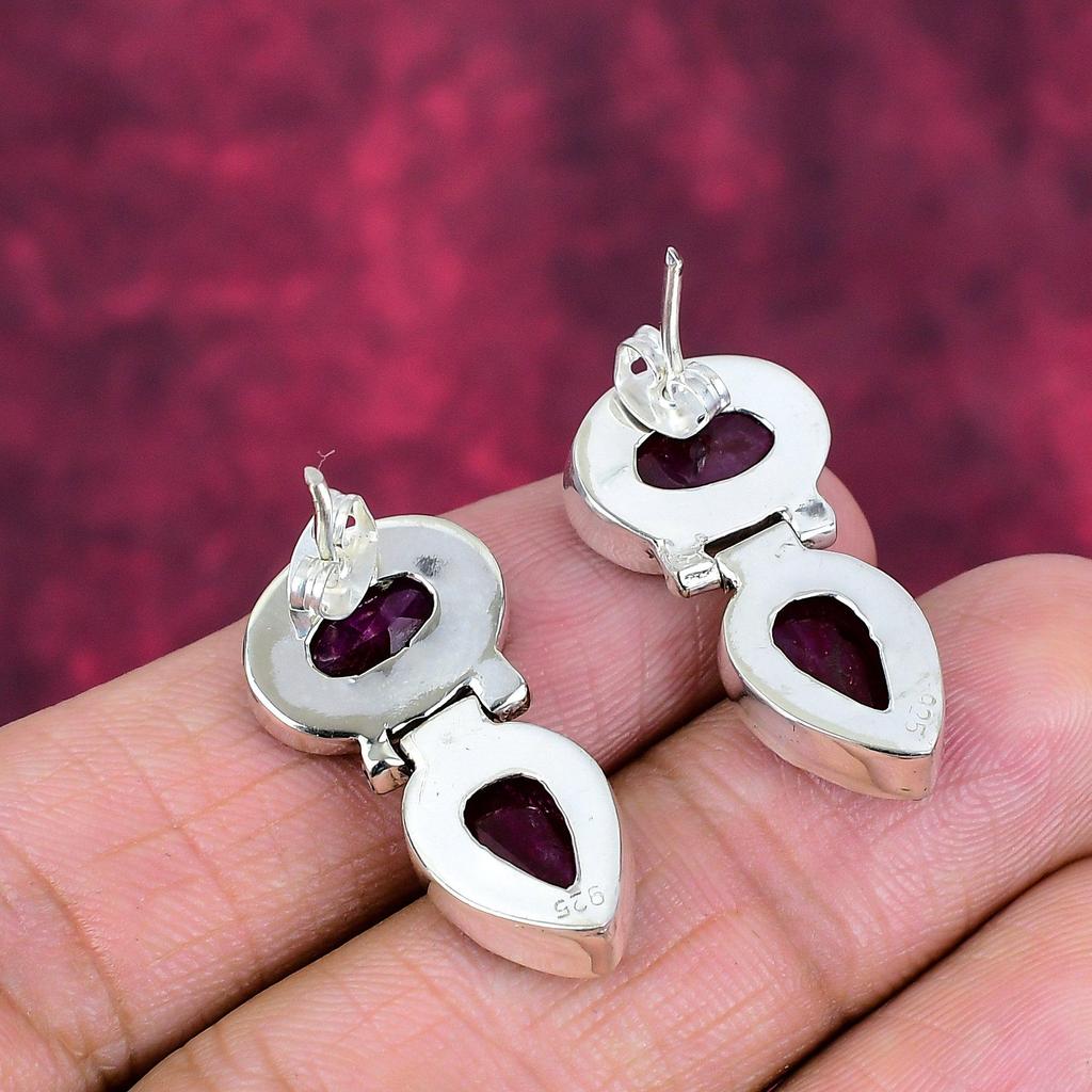 Rubin Ohrringe Edelstein Schmuck, 925 Sterling Silber Handgefertigte Ohrringe, Neuestes Design Schmuck