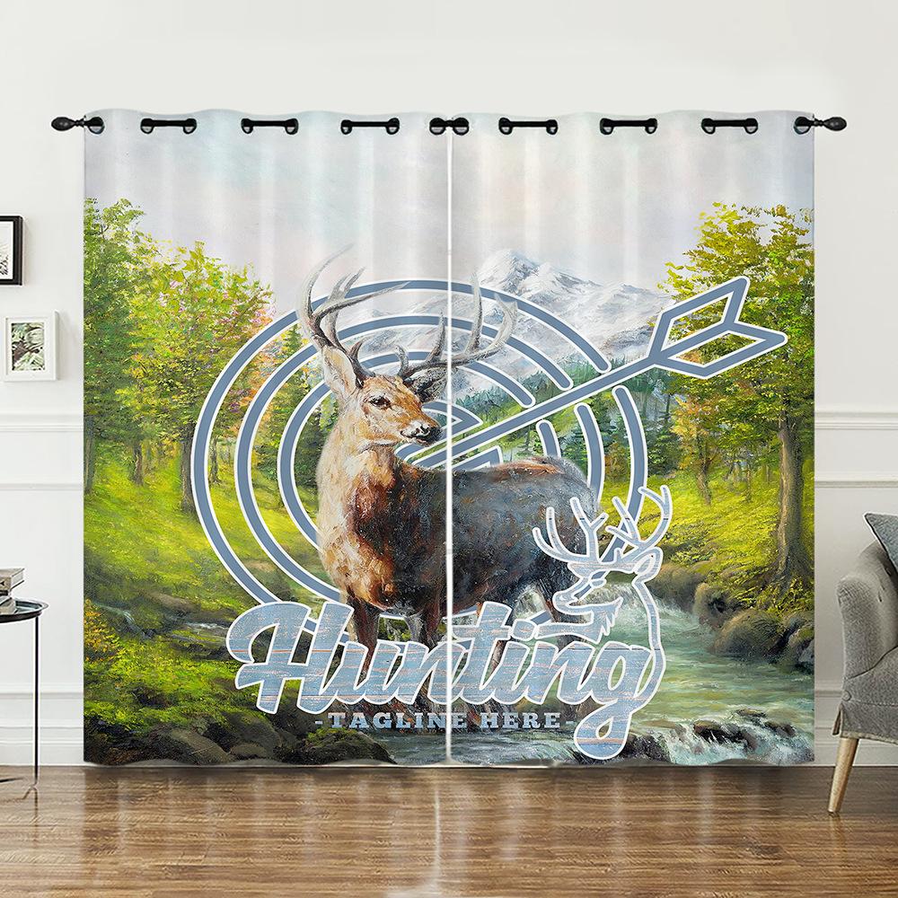 

Curtains Animal Deer Curtains Bedroom Living Room Blackout Curtain Perforated 97cm*114cm*2