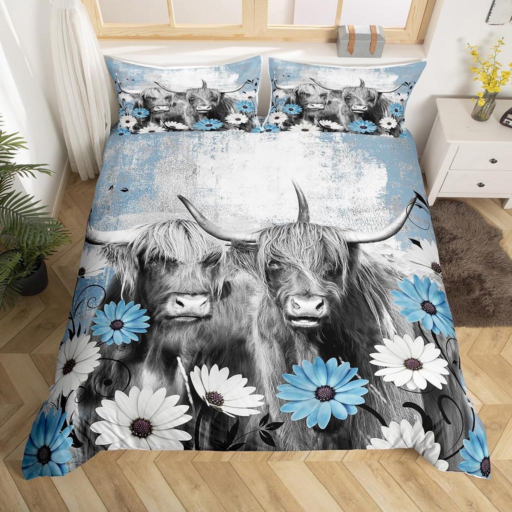 Blue Flowers Duvet Covers For Kids Teens Adults Queen King Lightweight Quilt Cover With 2 Pillowcases Nature Themed Bedding Sets