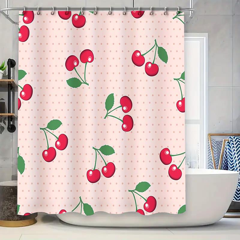

Pink Cherry Print Shower Curtain Decorative Polyester Bath Liner For Bathroom Accessories In Home Kitchen Pink (180X200Cm) W60H190(CM)-1 Pcs