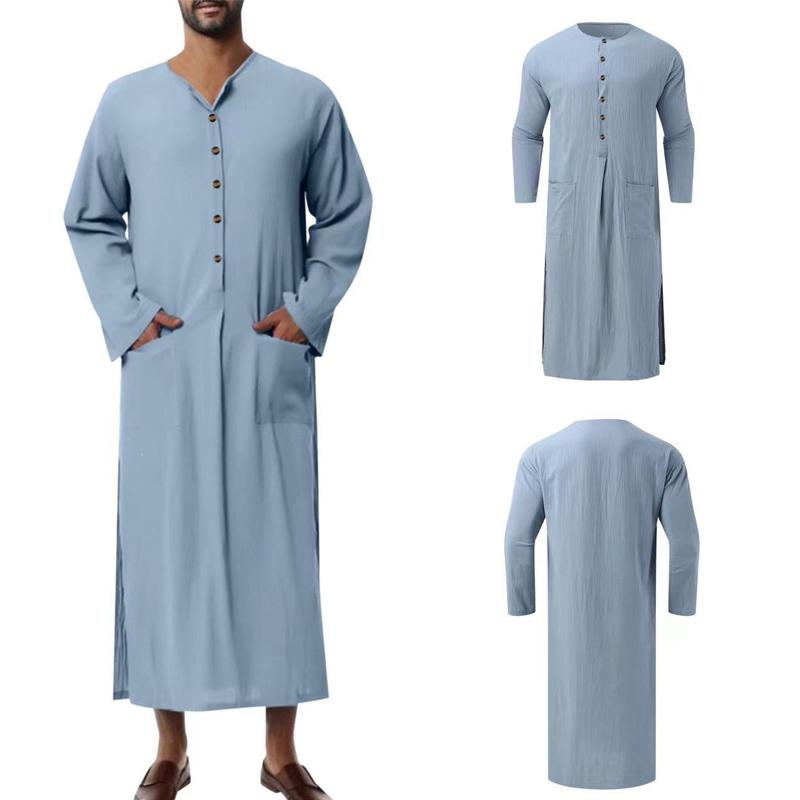 Men's Islamic Ramadan Jubba Kaftan Dishdash Arab Robe Thobe T Shirt Dress Tunic