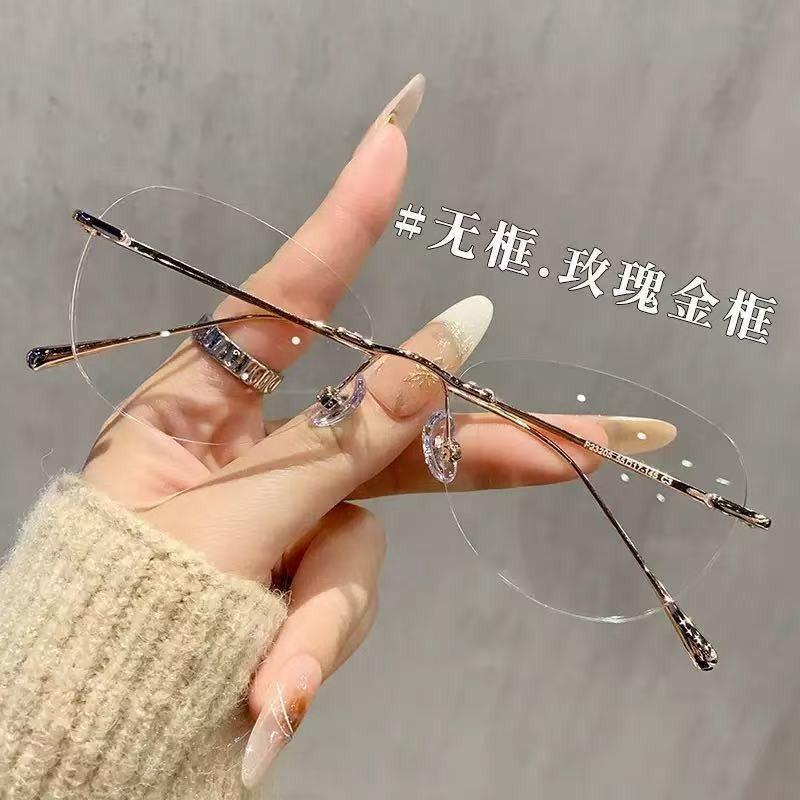 

Fashion And Thin Female Metal Frame Anti-Blue Light Cat Eye Pure Desire Royal Sister Frameless 100 Matching Degrees
