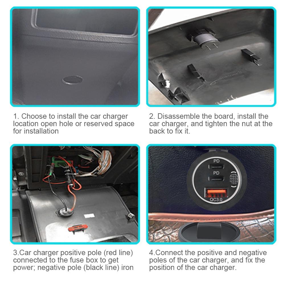 12V-24V Car Charger Socket 75W PD Type C QC 3.0 Fast Charge Adapter 3 Ports USB Outlet Waterproof Car Charger for Car RV Marine