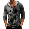 Men's Loose Fit Hooded Three-Quarter Sleeve Halloween Print Pullover