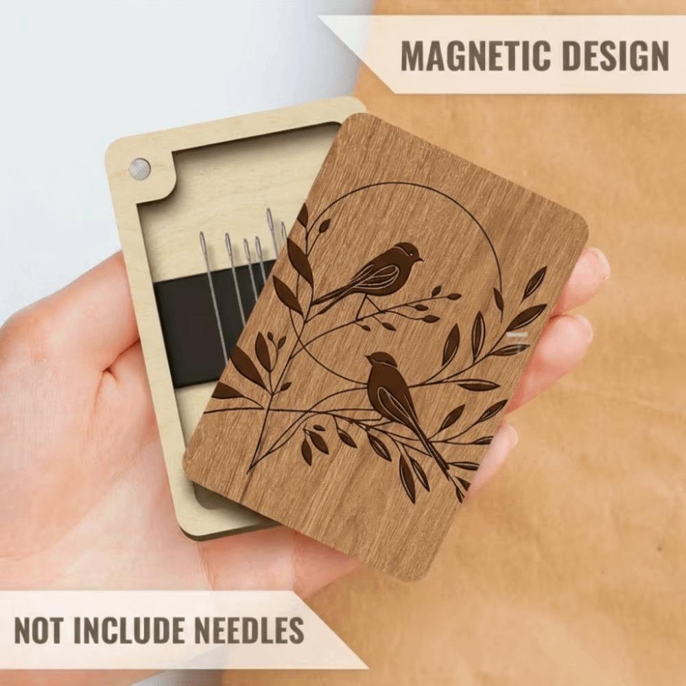 Wooden Material Wooden Magnetic Needle Box Turmeric Color Durable Construction Sewing Tool Organization Box Universal Size