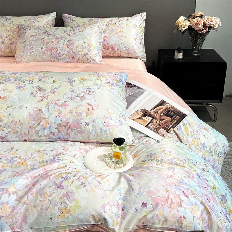 Flower Printed Duvet Cover Set Satin Silk Bed Cover Sets for Summer Queen/King Size Silky Plumones De Cama Coolling Bedding Set