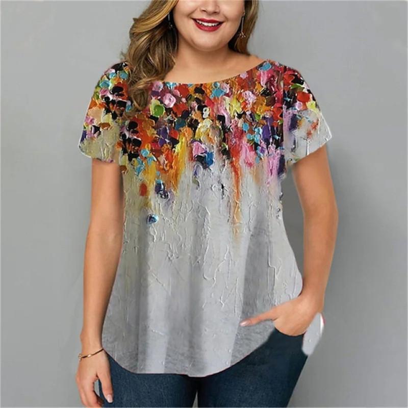 

Персонализированная женская футболка с цветочным цифровым 3D принтом и коротким рукавом, летние повседневные свободные футболки с круглым воротником, женские топы, одежда 2XL