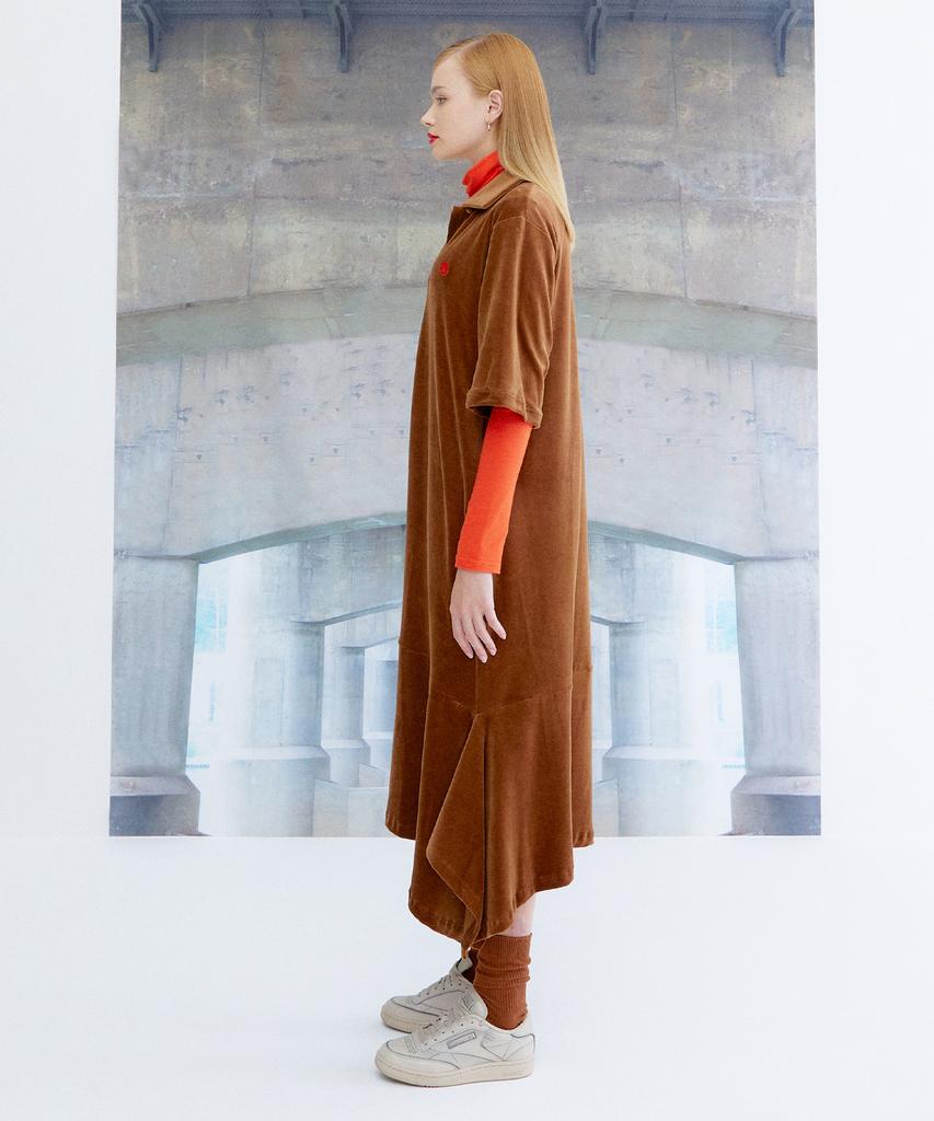 The Studio K Asymmetrical Velour Dress_Brown