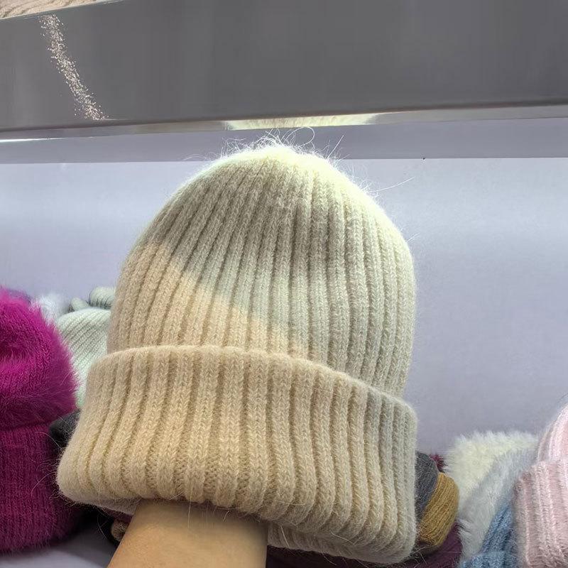 Warm Rabbit Fur Knitted Hat Women's Double-layer Thickened Wool Hat Casual Ear Protection Hat Soft Waxy Headgear Casual Cold Hat Tide