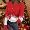 Women's Casual Christmas Print Long Sleeve Ribbed Top with Round Neck for Holiday Wear