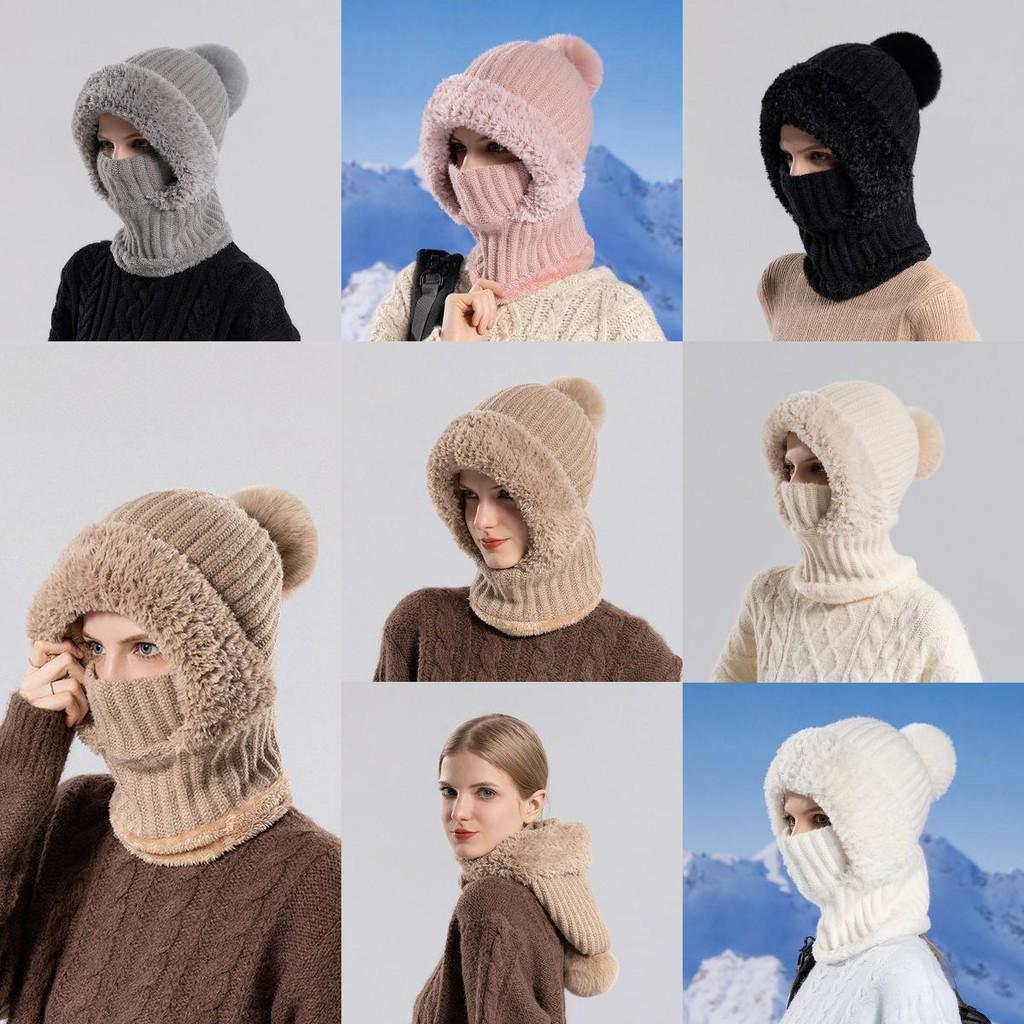 Damen Strickmütze mit Schal und winddichtem Fleece für Winter-Outdoor-Aktivitäten