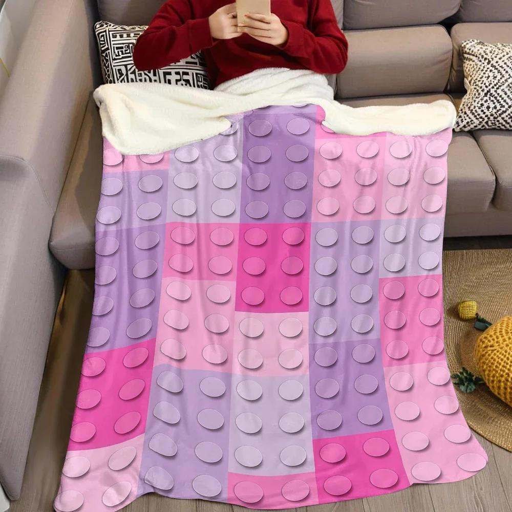 Pink Purple Building blocks Flannel Blanket Warm Soft Halloween Christmas Couch Warm Cozy Decorative Decor Gift for All Season