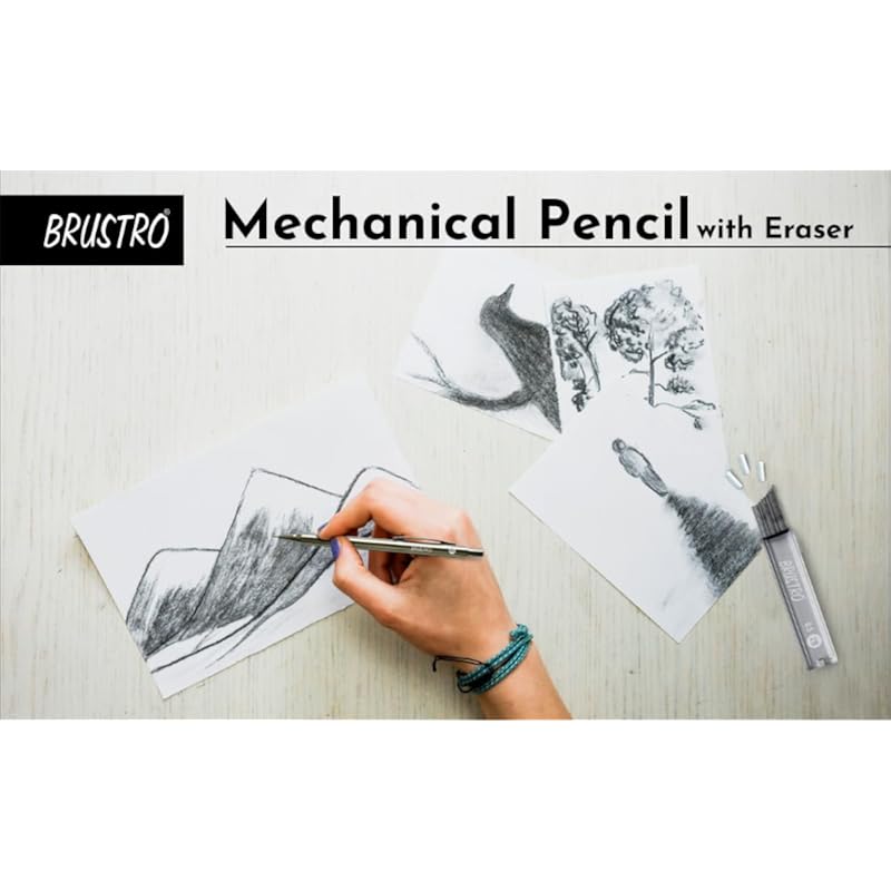 BRUSTRO Mechanical Pencil Set | HB-20 Leads, 2B-20 Leads, Spare Eraser- 8 units|Tip Size- 0.5 Mm |Ideal for Students,Adu