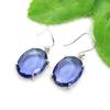 Solid 925 Sterling Silver  London Blue Topaz Hydro Oval Gemstone Women Dangler Earrings