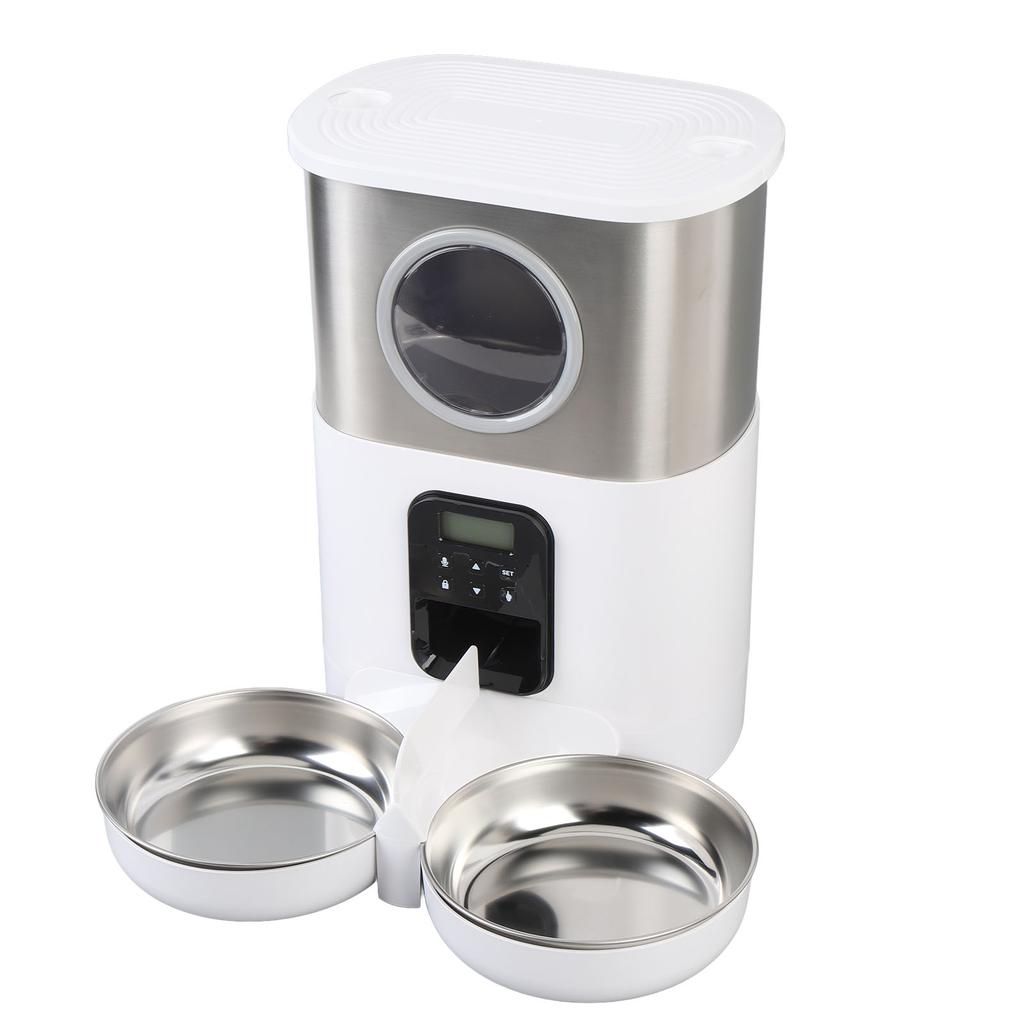 Automatic Cat Feeders for Two Cats 5L Capacity Visable Window Quantitative Feeding Stainless Steel 2 Bowls Timed Pet Food Dispenser