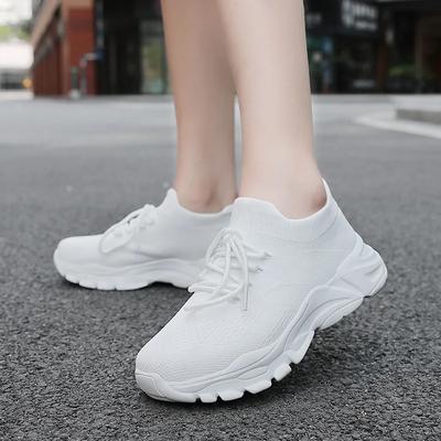 BKQU Nowe Casualowe Damskie Buty Skarpetkowe na Platformie Białe Lekkie Modne Sneakersy na Grubej Podeszwie Oddychające Damskie Trenerki