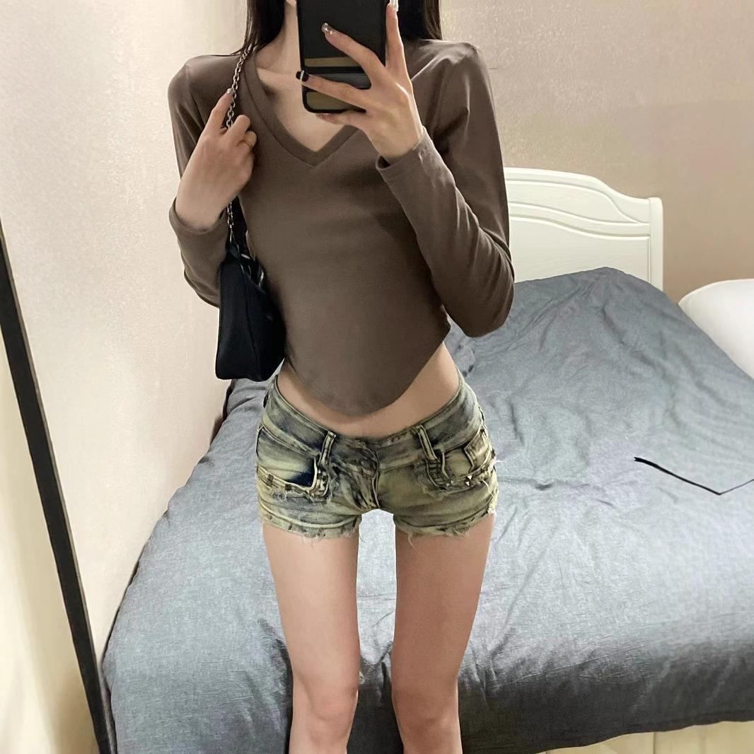 American Retro Spicy Girl Low-Rise Stretch Denim Shorts - Women s Slim Fit Hip-Hugging Super Shorts XL