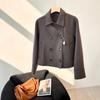 Manteau Court en Laine Double Boutonnage à Revers Étroit - Style Canelé pour Femmes