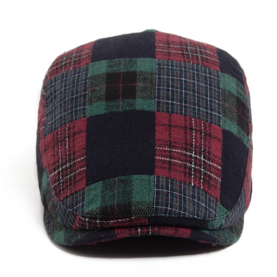 New Y2K Patchwork Plaid Beret For Men Women Retro Flat Cap Vintage Hip Hop Newsboy Hat Unisex Spring Autumn