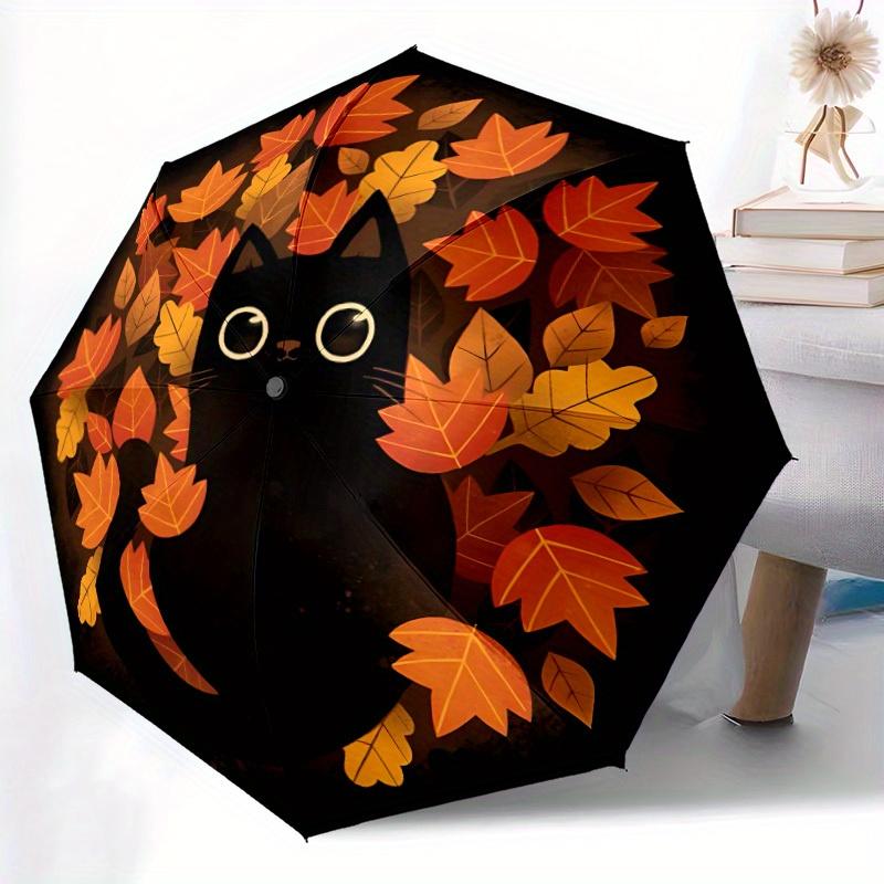 1pc Autumn Leaves Automatic Open/close Folding Compact Umbrella, 8-Rib Sturdy Canopy, Lightweight Portable, Commuting Use, Gift, Outdoor Umbrella, Tra