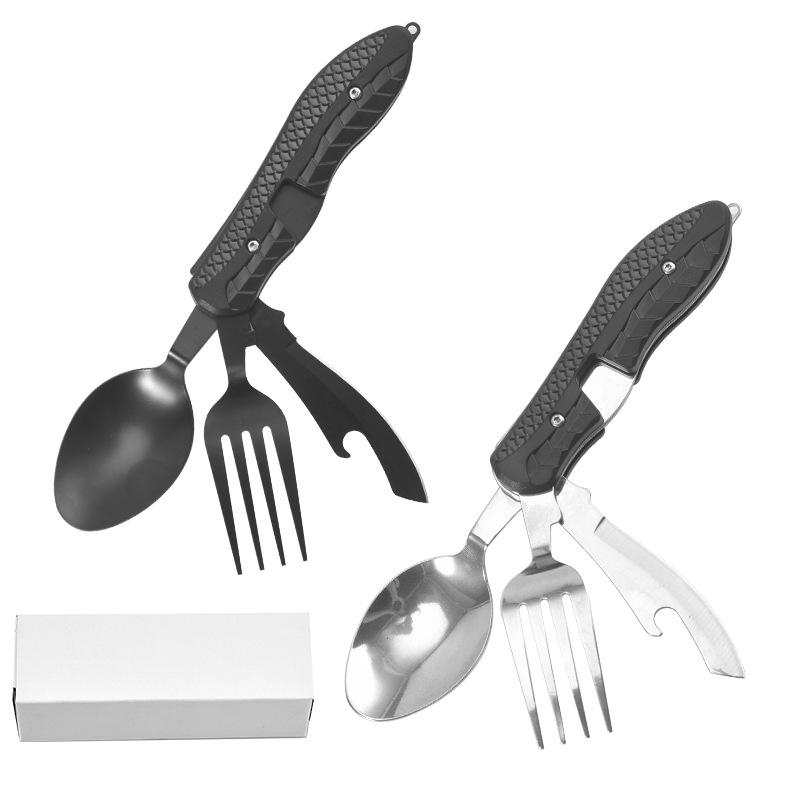 Detachable Stainless Steel Camping Knife, Fork, and Spoon Combination Cutlery Set for Outdoor Use.
