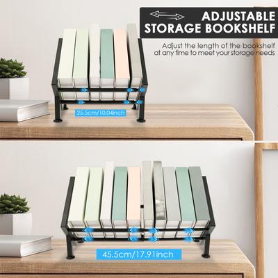 Adjustable Desktop Bookshelf Iron Tilting Bookcase with 4 Nonslip Rubber Base 25.5 To 45.5CM Expandable Magazine CD Storage Rack