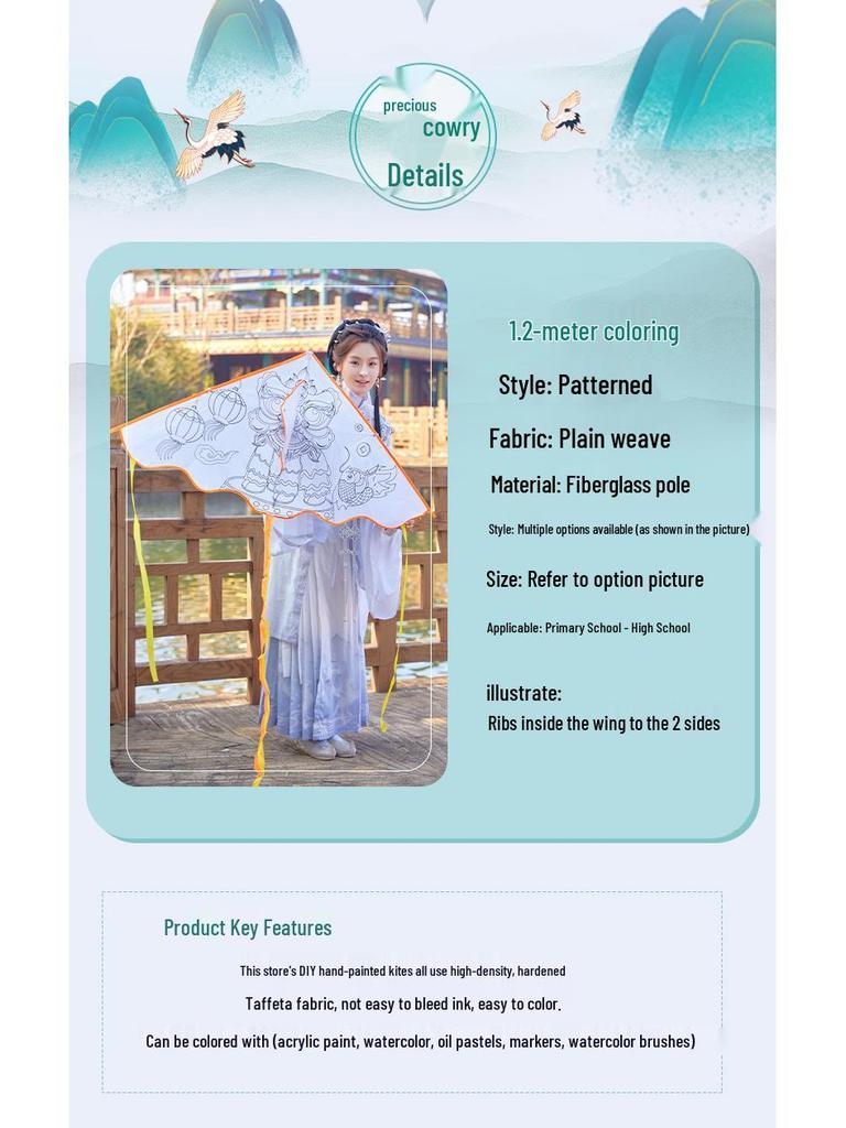 Handmade Children's DIY 1.2m Coloring Kite - Easy To Fly In Light Breeze