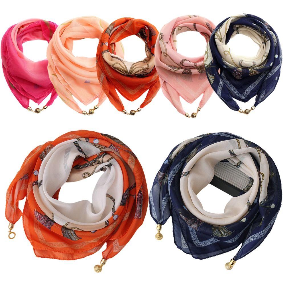 Magnetic Buckle Silk Scarf Chiffon Square Scarf Fashion Headscarves Spring