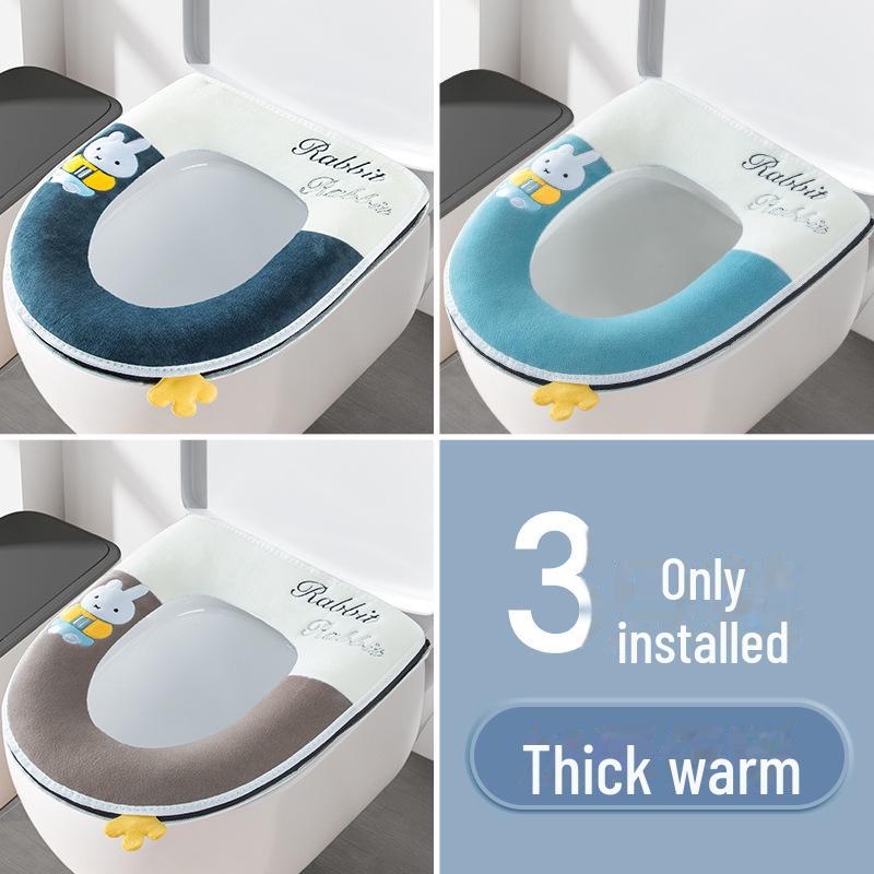 Bunny Cartoon Zipper Toilet Seat with Handle - Winter-Ready