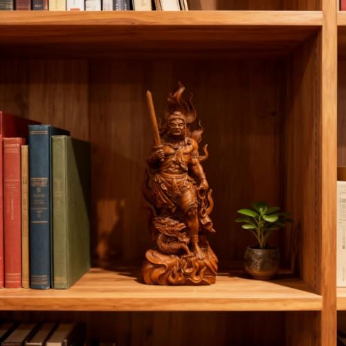 Standing Acala Statue, Carved from Premium Natural Boxwood (Antique Finish), Guardian Deity for Those Born in the Year of the Rooster (21.5cm H x 8cm