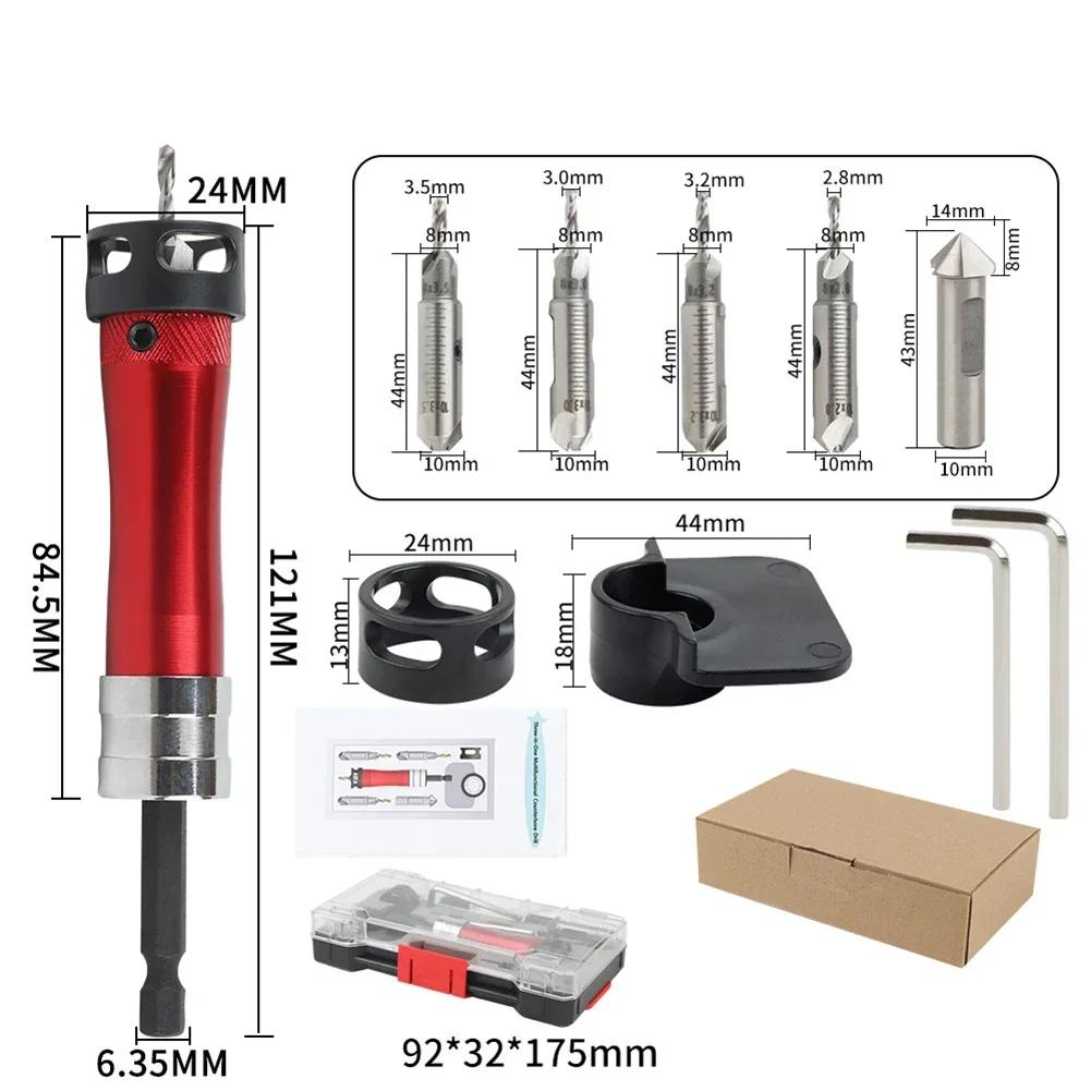 Senkerbohrer-Set mit Schnellwechsel-Positionierung und einstellbarer Senktiefe für verschiedene Schrauben