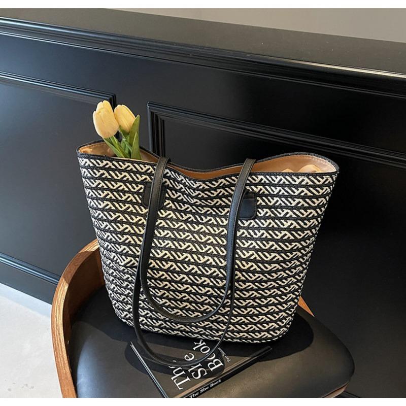 

Новая повседневная универсальная сумка-мессенджер большой вместимости, вязаная сумка, модная полосатая соломенная сумка, женская сумка чёрный