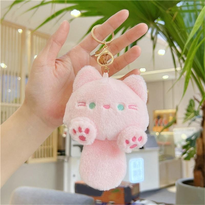 Cute Plush Cats Keychain Creative Animal Pendant Detachable Pendant Car Key Chain Backpack Pendant with Metal Keyring