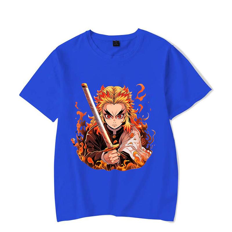 Hot Anime Rengoku Kyoujurou Print Short Sleeve T Shirts Men Women Shirts Summer Short Sleeved Loose Y2k Tops Size XXS-4XL