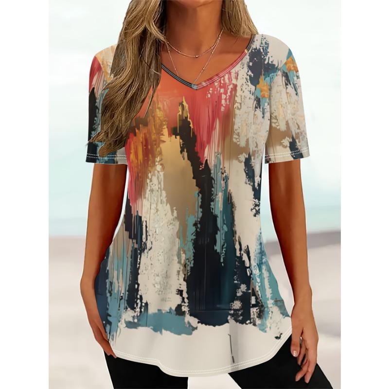 Plus Size  Women S Summer New Plus Size Women S Fashion Printed Casual V-Neck Short S